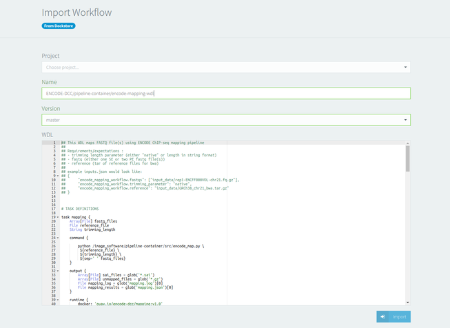 WDL workflow import